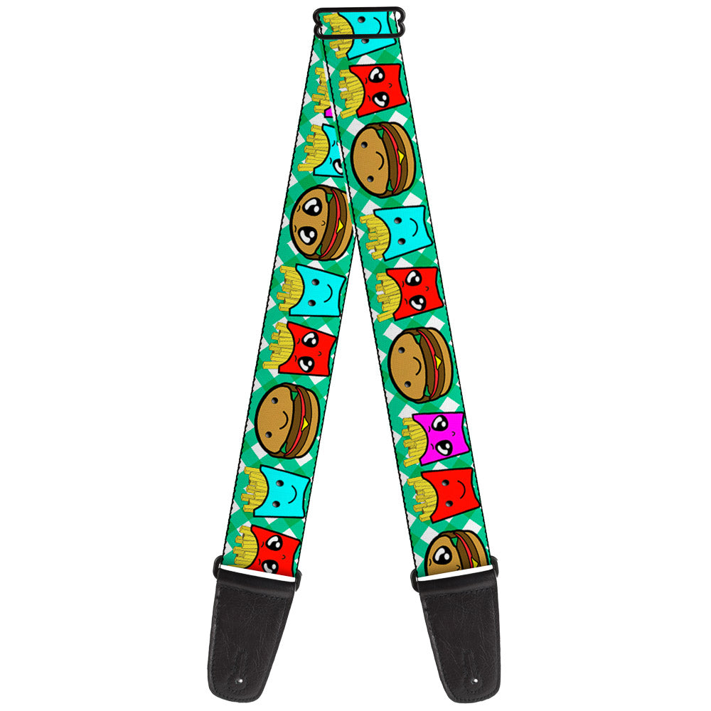 Guitar Strap - Burger & Fries Cartoon Straight Green Tablecloth Guitar Straps Buckle-Down   
