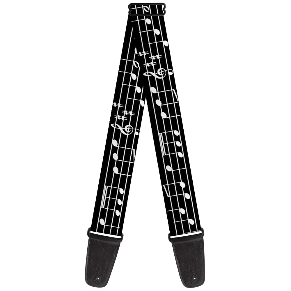 Guitar Strap - Music Notes Black White Guitar Straps Buckle-Down   