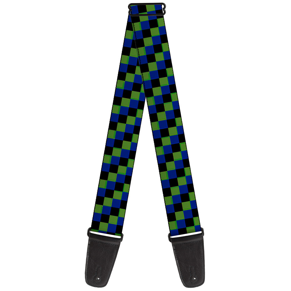 Guitar Strap - Checker Trio Green Black Blue Guitar Straps Buckle-Down   