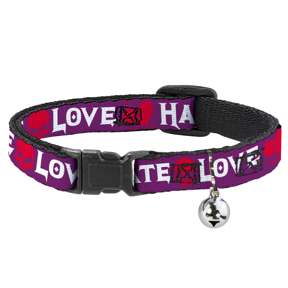 Cat Collar Breakaway - Love Hate Purple White Fuchsia Breakaway Cat Collars Buckle-Down   