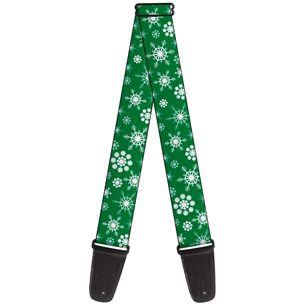 Guitar Strap - Snowflakes Green White Guitar Straps Buckle-Down   
