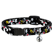 Cat Collar Breakaway - Sylvester and Tweety Poses Scattered Charcoal Breakaway Cat Collars Looney Tunes   
