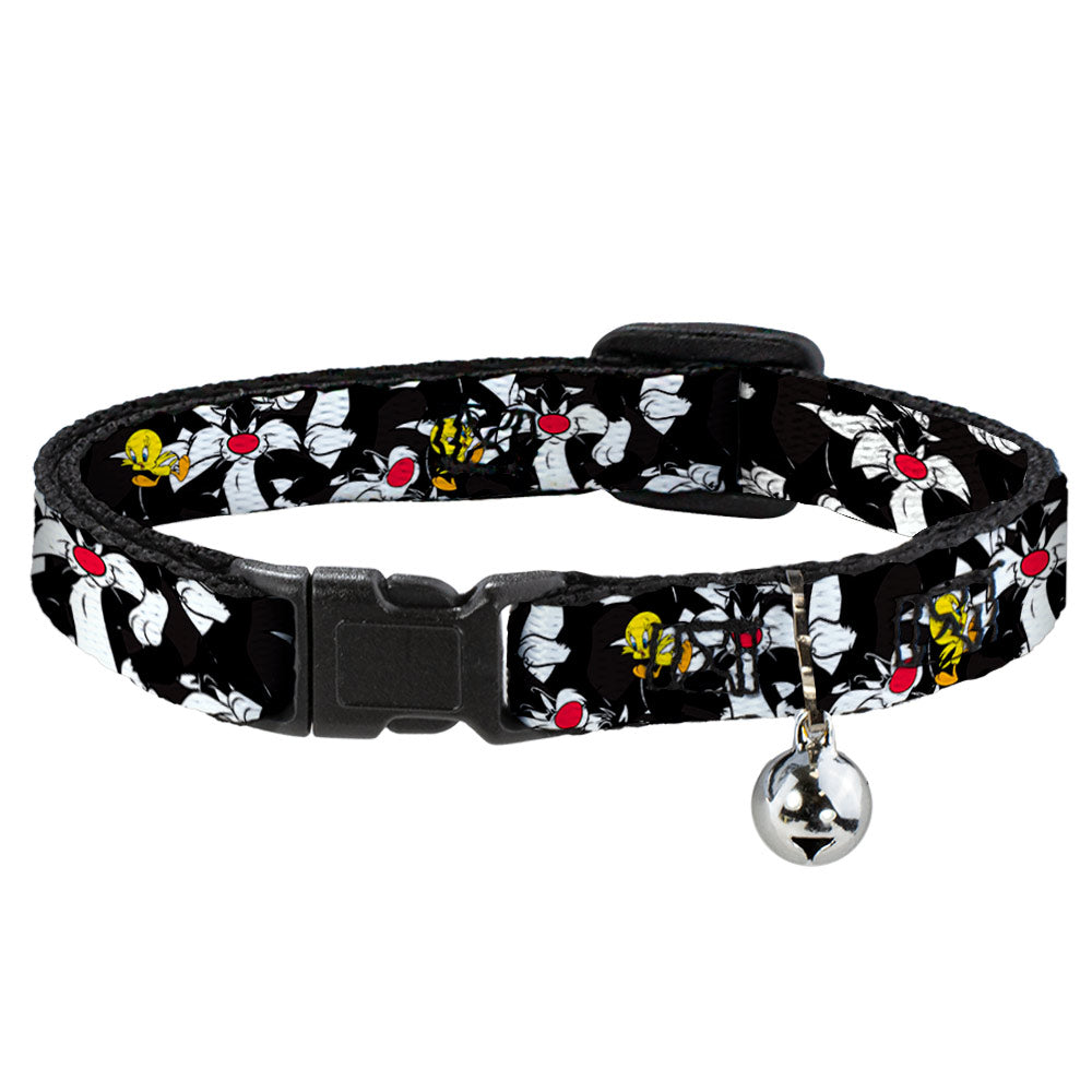 Cat Collar Breakaway - Sylvester and Tweety Poses Scattered Charcoal Breakaway Cat Collars Looney Tunes   
