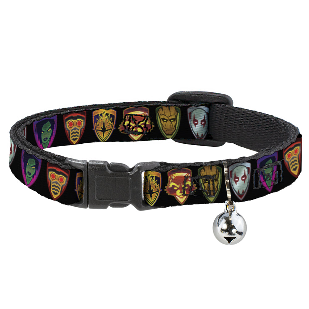GUARDIANS OF THE GALAXY - EVERGREEN Cat Collar Breakaway - Guardians of the Galaxy Badge 5-Character Icons Black Multi Color Breakaway Cat Collars Marvel Comics   