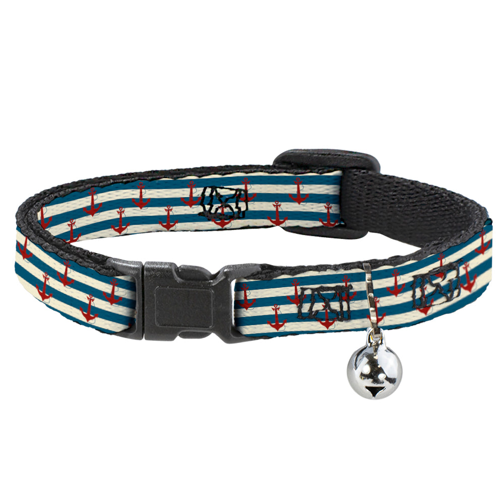 Cat Collar Breakaway - Anchors w Stripes White Blue Red Breakaway Cat Collars Buckle-Down   