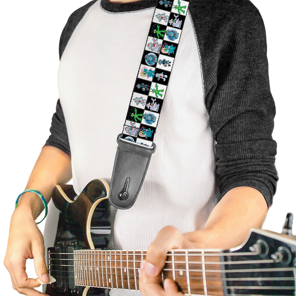 Guitar Strap - Robot Checkers Black White Guitar Straps Buckle-Down   