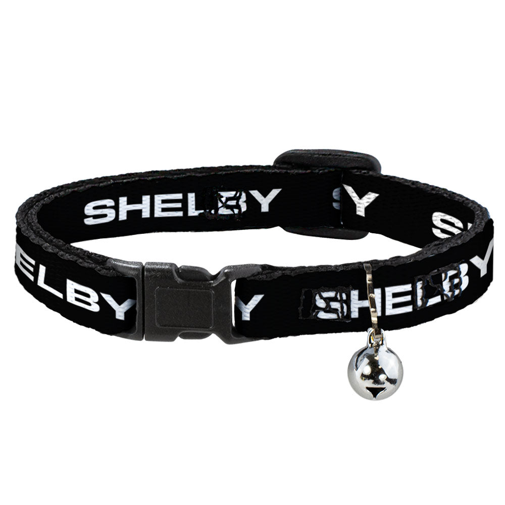 Cat Collar Breakaway with Bell - SHELBY Text Only Black White - NARROW Fits 8.5-12" Breakaway Cat Collars Shelby