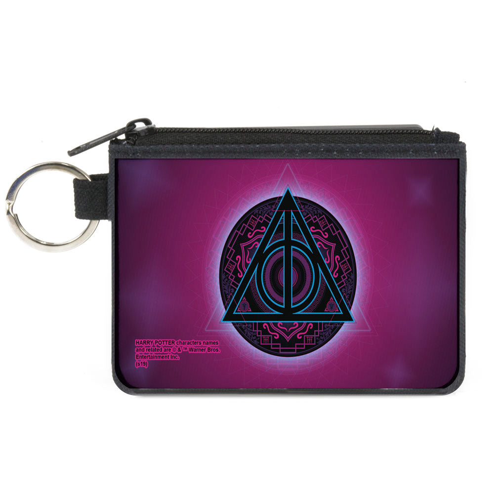 Canvas Zipper Wallet - MINI X-SMALL - Harry Potter Deathly Hallows Symbol2 Black Neon Pink Neon Blue Canvas Zipper Wallets Harry Potter Default Title