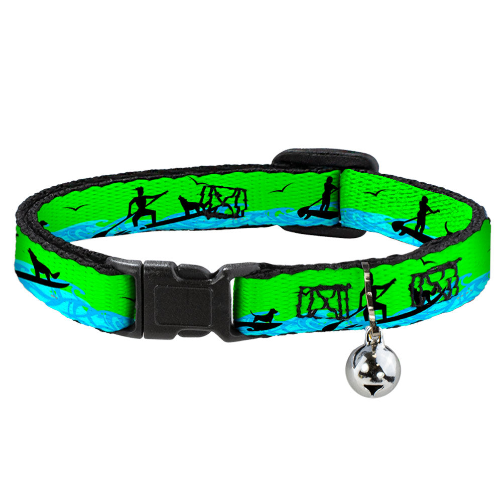 Cat Collar Breakaway - SUP w Dog Neon Green Blues Black Breakaway Cat Collars Buckle-Down   
