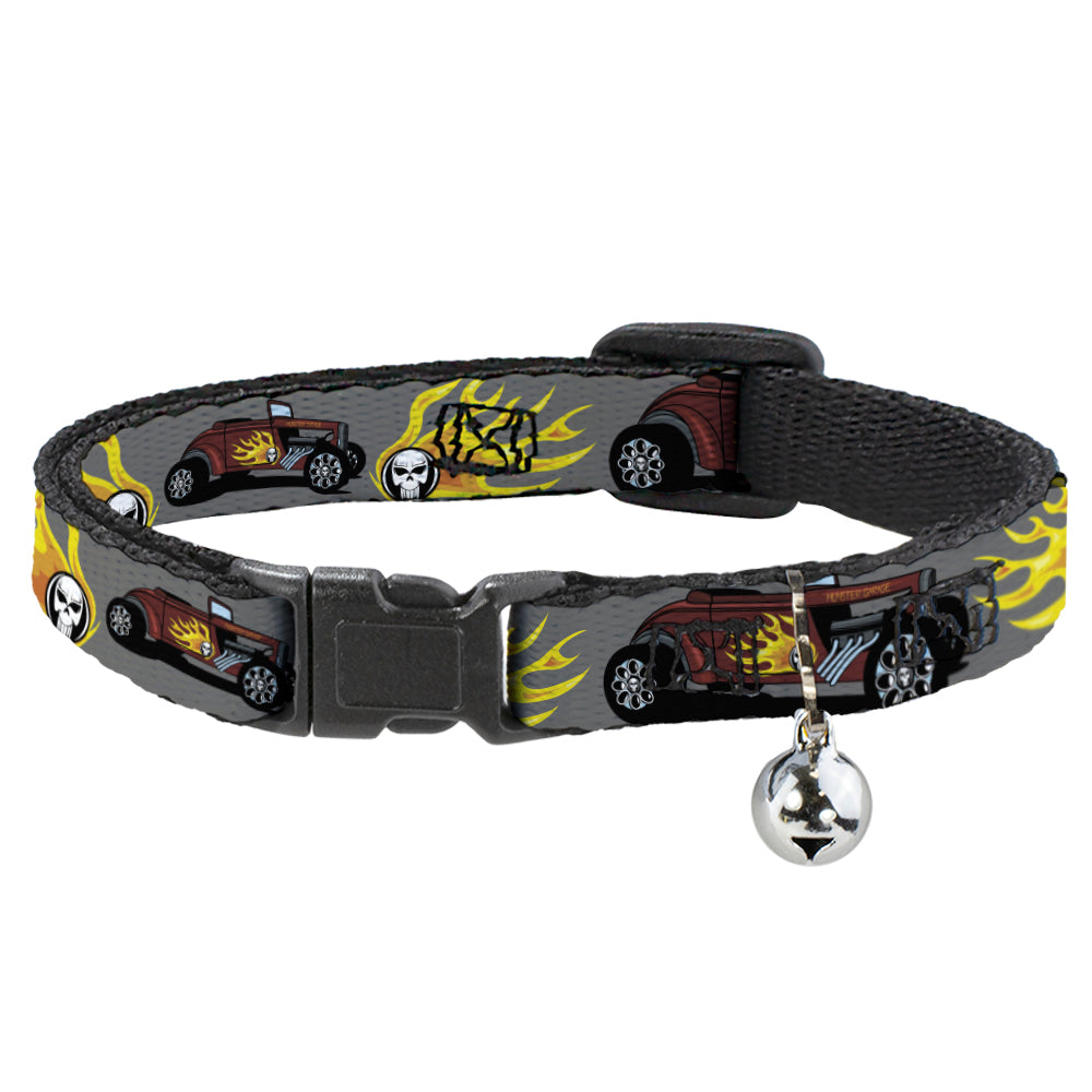 Cat Collar Breakaway - Hot Rod w Flame Skull Breakaway Cat Collars Buckle-Down   