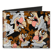 Canvas Bi-Fold Wallet - Tasmanian Devil Vortex Poses Scattered Black Canvas Bi-Fold Wallets Looney Tunes   