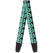 Guitar Strap - Checker & Stripe Skulls Black White Green Guitar Straps Buckle-Down   