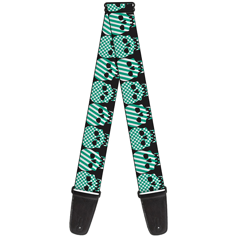 Guitar Strap - Checker & Stripe Skulls Black White Green Guitar Straps Buckle-Down   