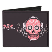 Canvas Bi-Fold Wallet - Sugar Skulls Gray Pink Canvas Bi-Fold Wallets Buckle-Down   