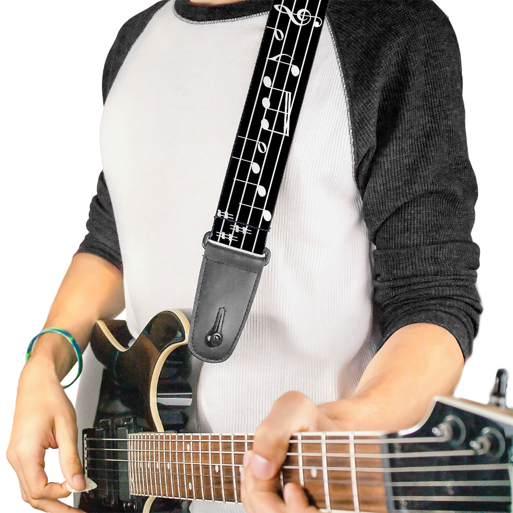 Guitar Strap - Music Notes Black White Guitar Straps Buckle-Down   