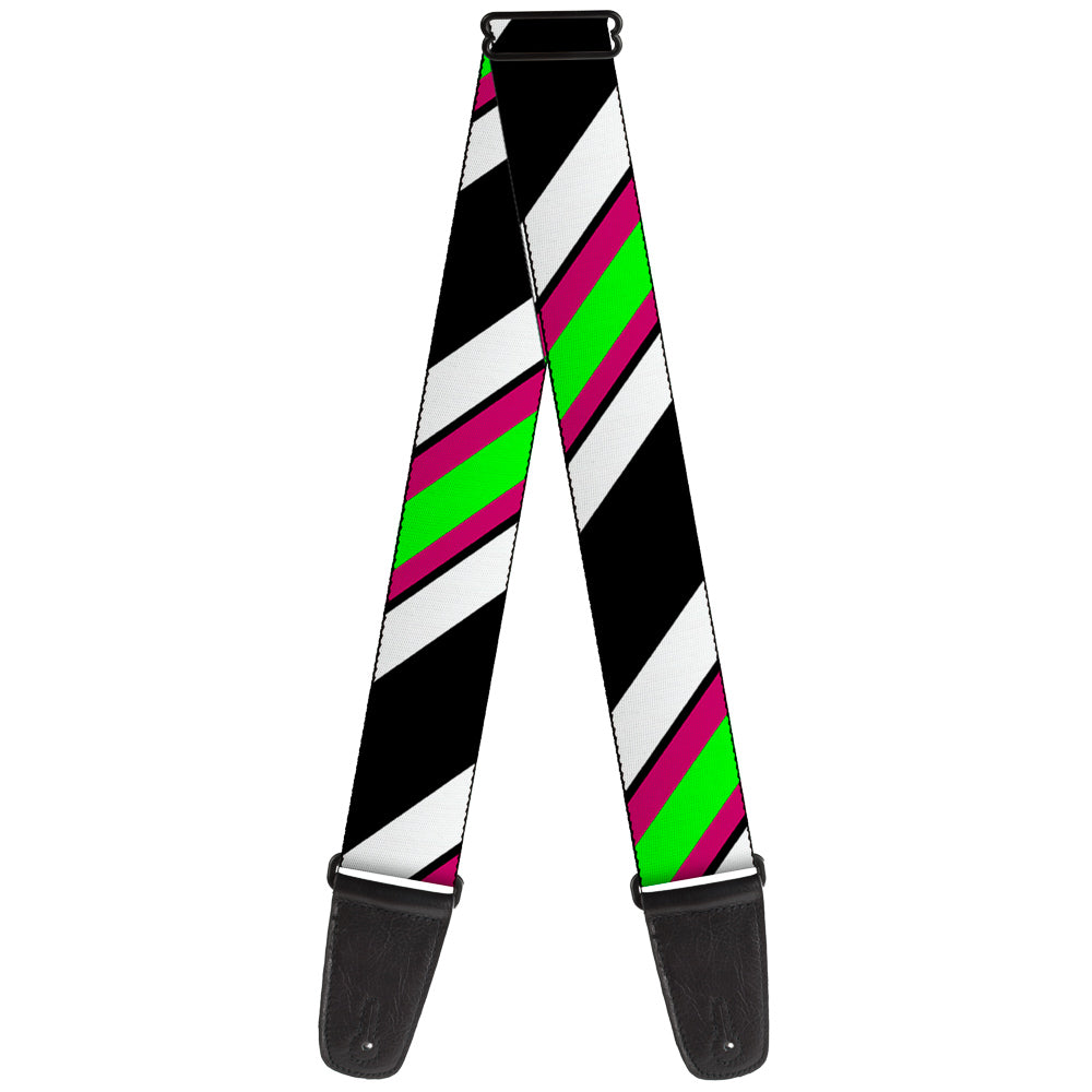 Guitar Strap - Diagonal Stripes Black White Pink Green Guitar Straps Buckle-Down   