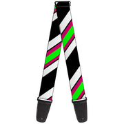 Guitar Strap - Diagonal Stripes Black White Pink Green Guitar Straps Buckle-Down   