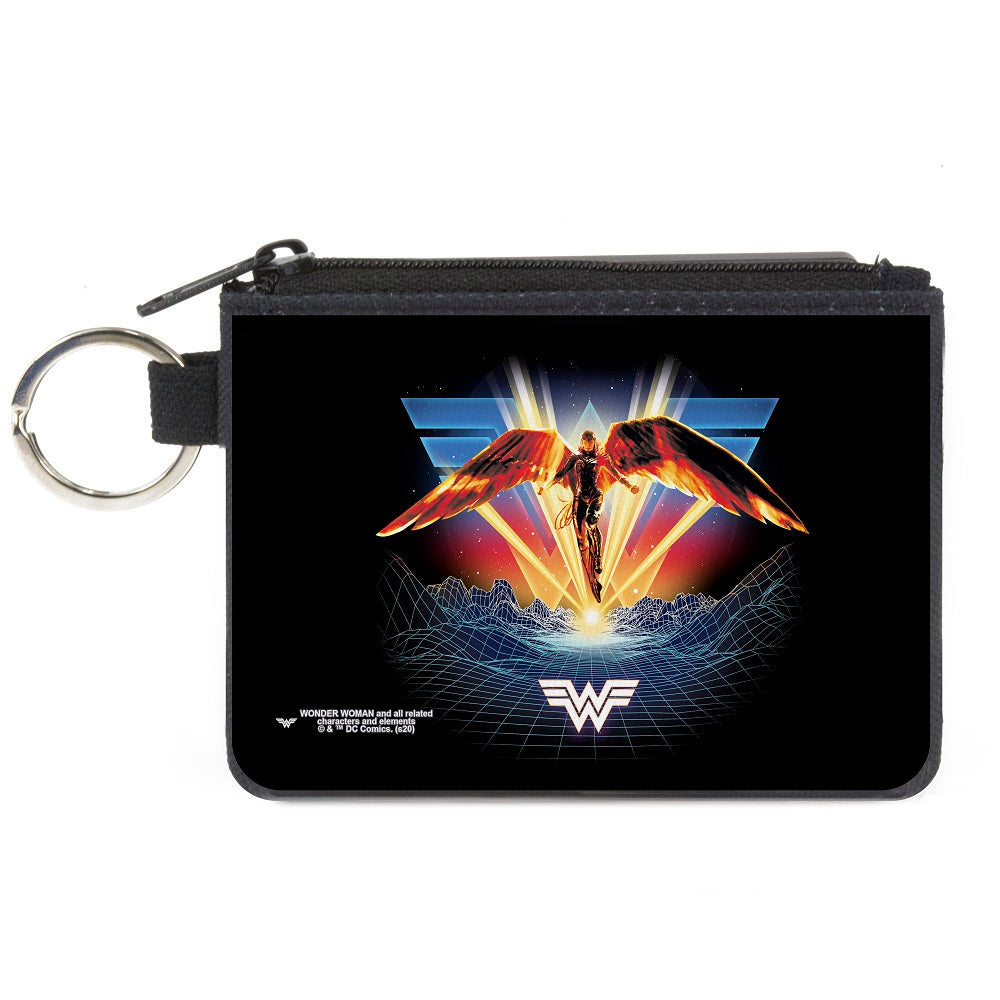 Canvas Zipper Wallet - MINI X-SMALL - Wonder Woman 1984 Golden Armor Pose WW Logo Topography Black Blues Reds Yellows Canvas Zipper Wallets DC Comics   
