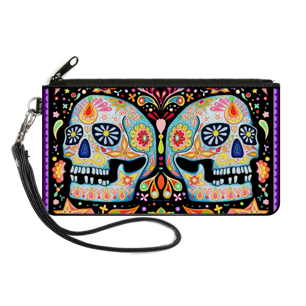 Canvas Zipper Wallet - SMALL - Twin Calaveras Floral Collage Black Multi Color Canvas Zipper Wallets Thaneeya McArdle   