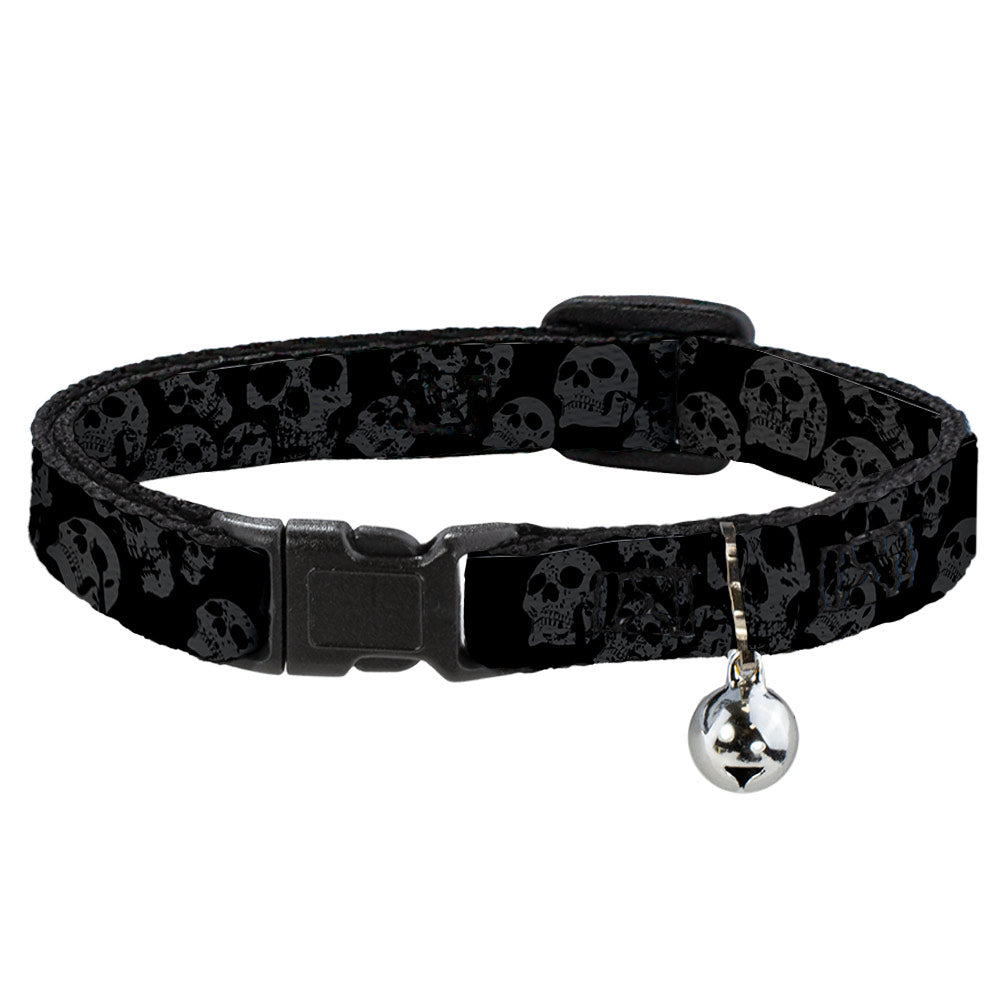Cat Collar Breakaway - Skulls Stacked Weathered Black Gray Breakaway Cat Collars Buckle-Down   
