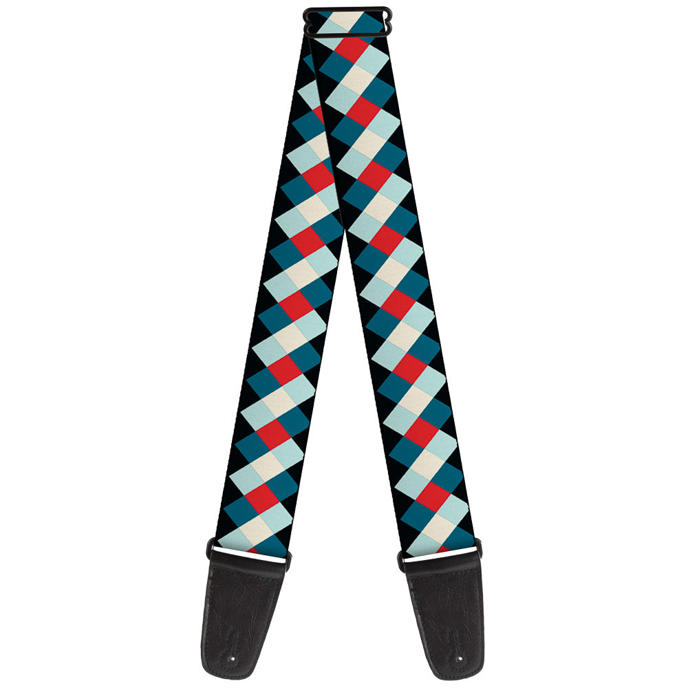 Guitar Strap - Diamond Plaid Blues Khaki Red Guitar Straps Buckle-Down   