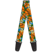 Guitar Strap - Hibiscus Collage Blue Orange Yellow Guitar Straps Buckle-Down   