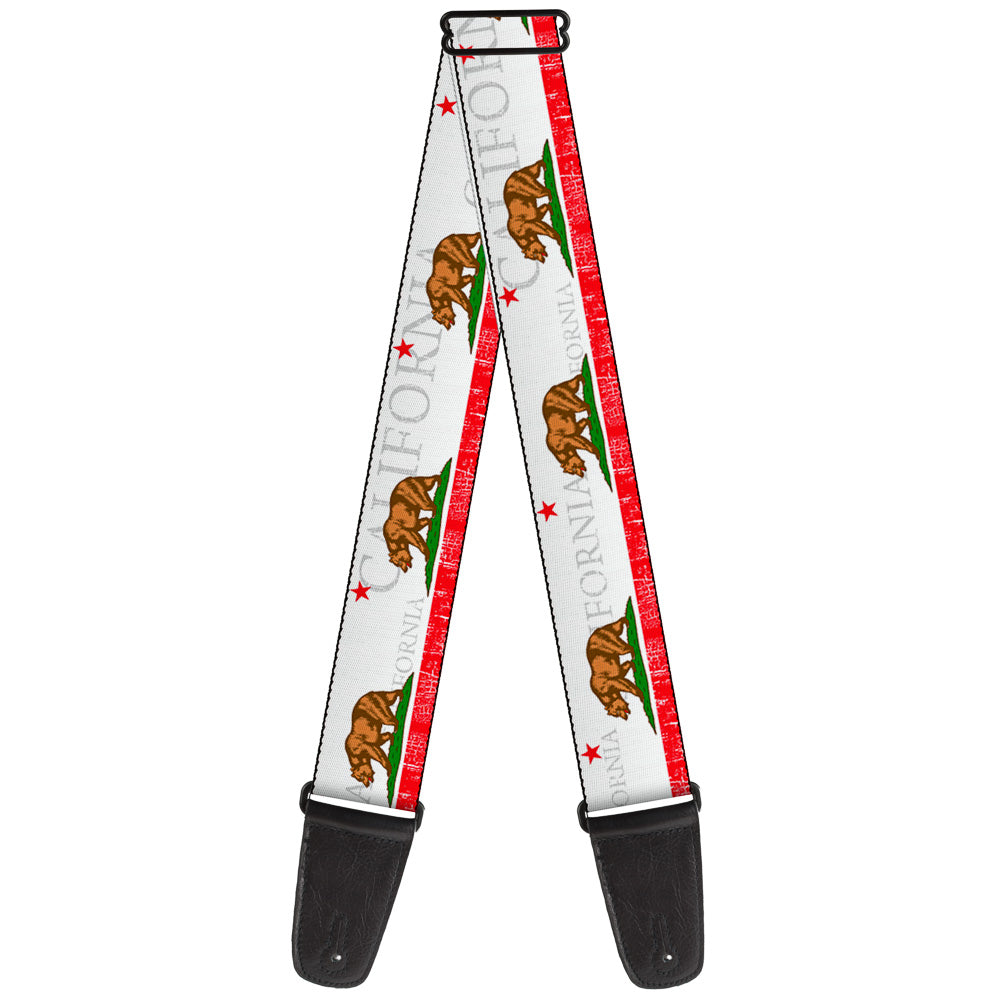Guitar Strap - CALIFORNIA Bear Star Crackle Stripe White Gray Red Guitar Straps Buckle-Down   