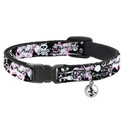 Cat Collar Breakaway - Punk Princess Heart & Cross Bones w Skulls & Splatter Black White Breakaway Cat Collars Buckle-Down   