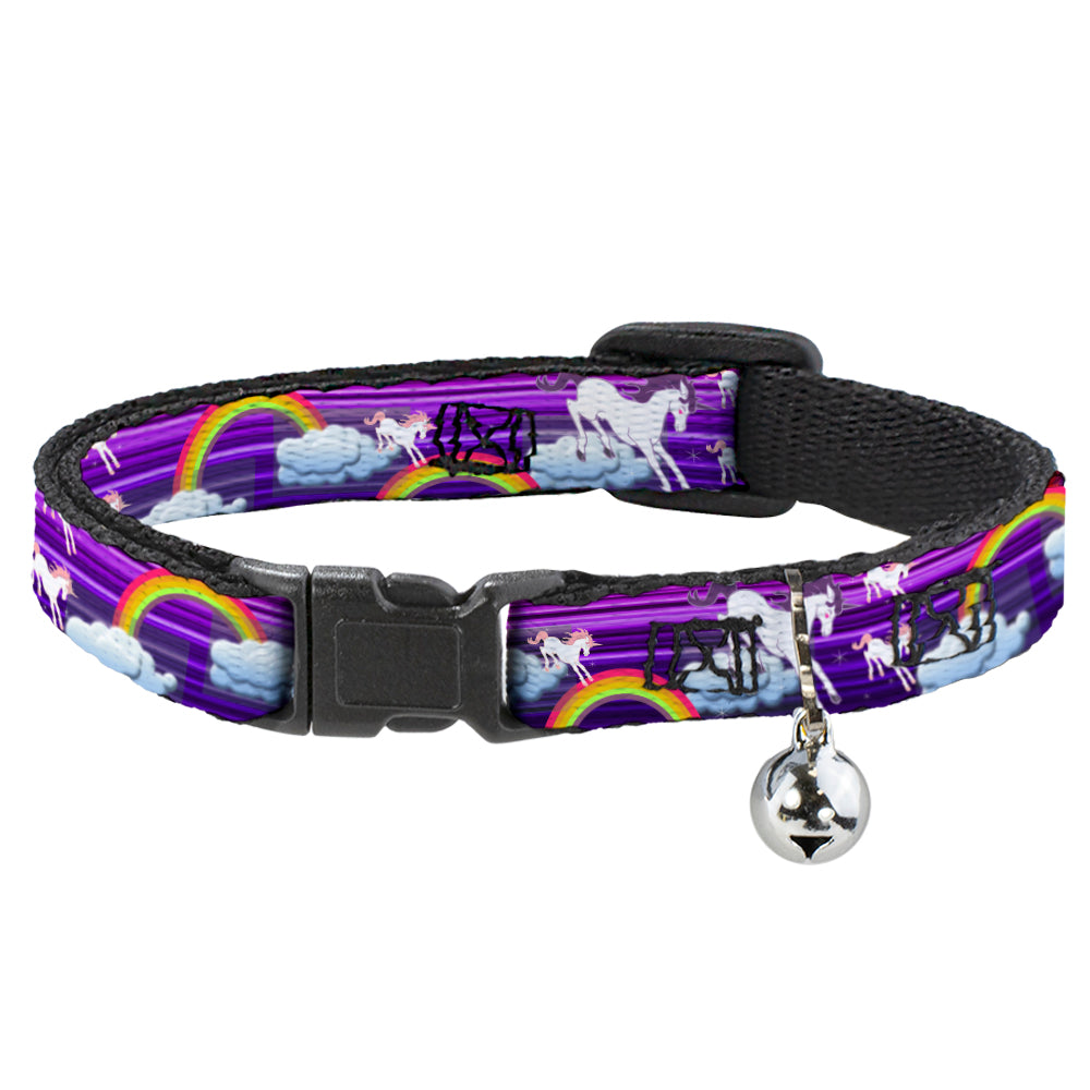 Cat Collar Breakaway - Unicorns Rainbows w Stripes Purple Breakaway Cat Collars Buckle-Down   