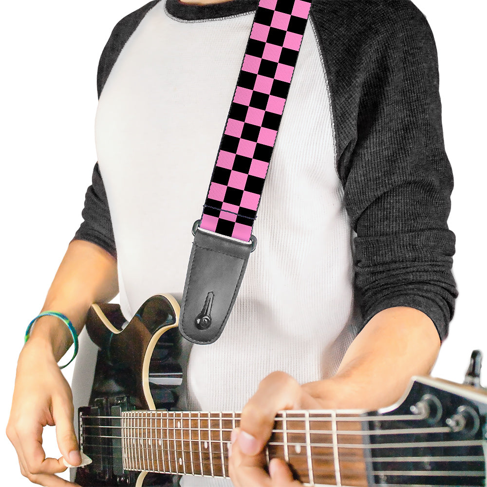 Guitar Strap - Checker Black Baby Pink Guitar Straps Buckle-Down   