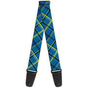 Guitar Strap - Plaid Turquoise Yellow Black Gray Guitar Straps Buckle-Down   