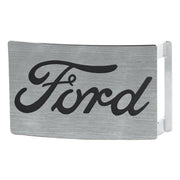 Ford Script Rock Star Buckle - Brushed Silver Black Belt Buckles Ford   