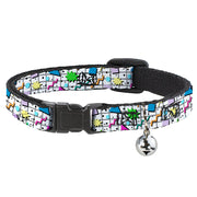 Cat Collar Breakaway with Bell - 90s Nineties Grid Pattern Vibrant Gray Multi Color Breakaway Cat Collars Buckle-Down   