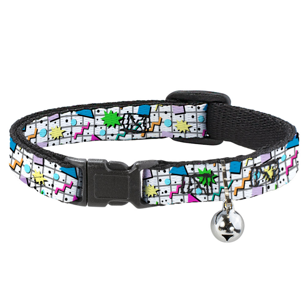 Cat Collar Breakaway with Bell - 90s Nineties Grid Pattern Vibrant Gray Multi Color Breakaway Cat Collars Buckle-Down   