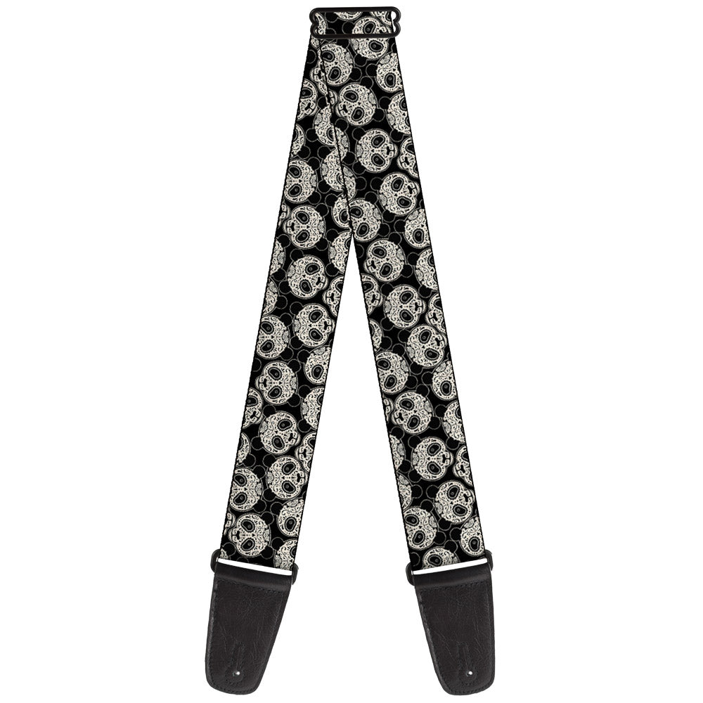 Guitar Strap - Panda Bear Sugar Skull Scattered Black White Guitar Straps Buckle-Down   