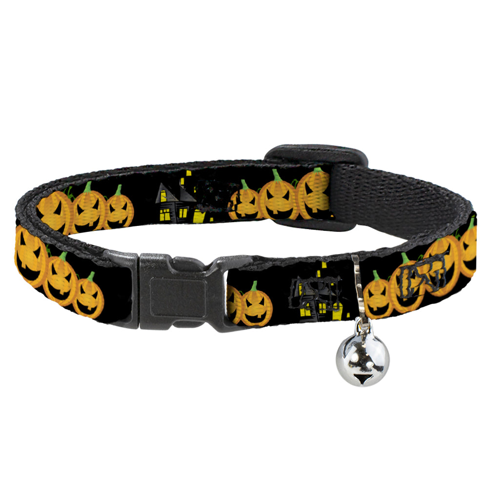 Cat Collar Breakaway - Jack-o'-Lanterns Haunted House Black Yellow Breakaway Cat Collars Buckle-Down   