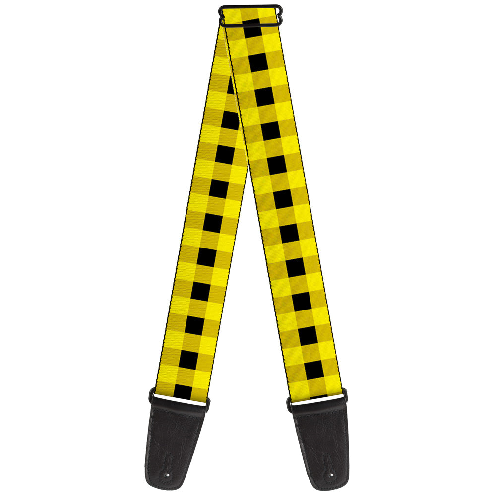 Guitar Strap - Buffalo Plaid Black Neon Yellow Guitar Straps Buckle-Down   