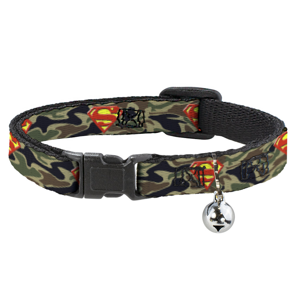 Cat Collar Breakaway - Superman Shield Camo Olive Breakaway Cat Collars DC Comics   