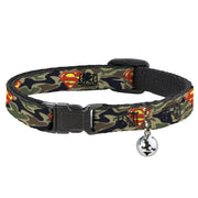 Cat Collar Breakaway - Superman Shield Camo Olive Breakaway Cat Collars DC Comics   