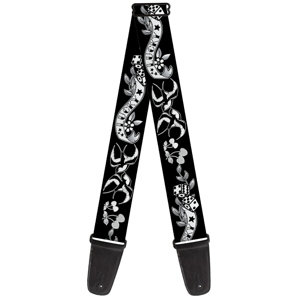 Guitar Strap - Lucky Black White Guitar Straps Buckle-Down   