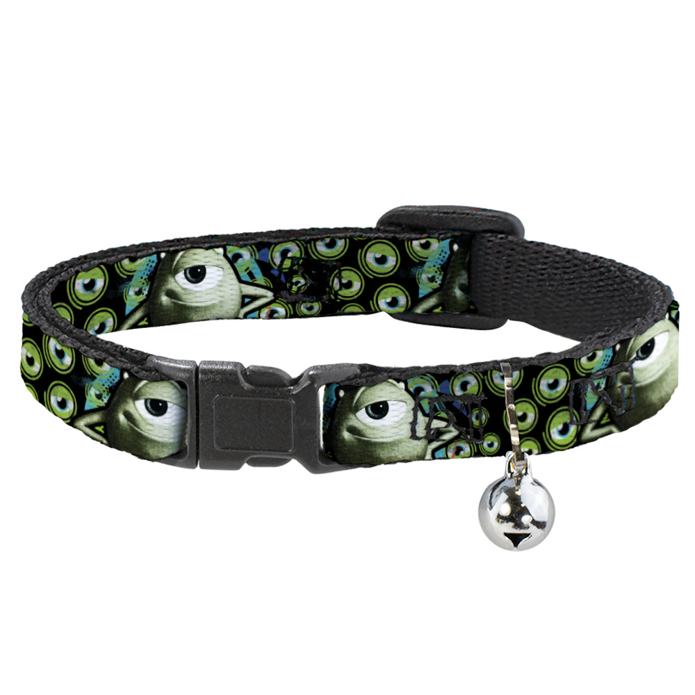 Cat Collar Breakaway - Mike Poses Eyeballs Black Greens Breakaway Cat Collars Disney   