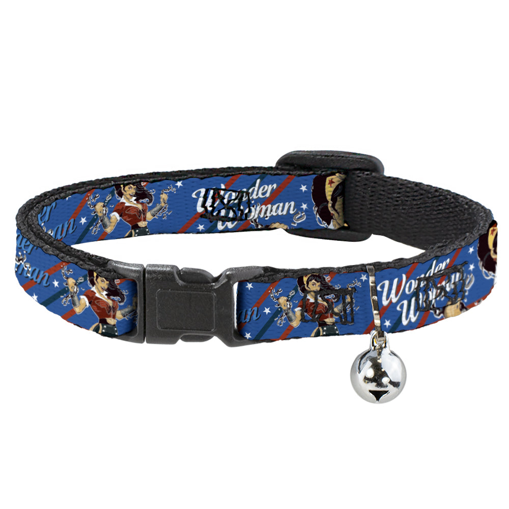 Cat Collar Breakaway - WONDER WOMAN Bombshell Pose Blue Red White Breakaway Cat Collars DC Comics   
