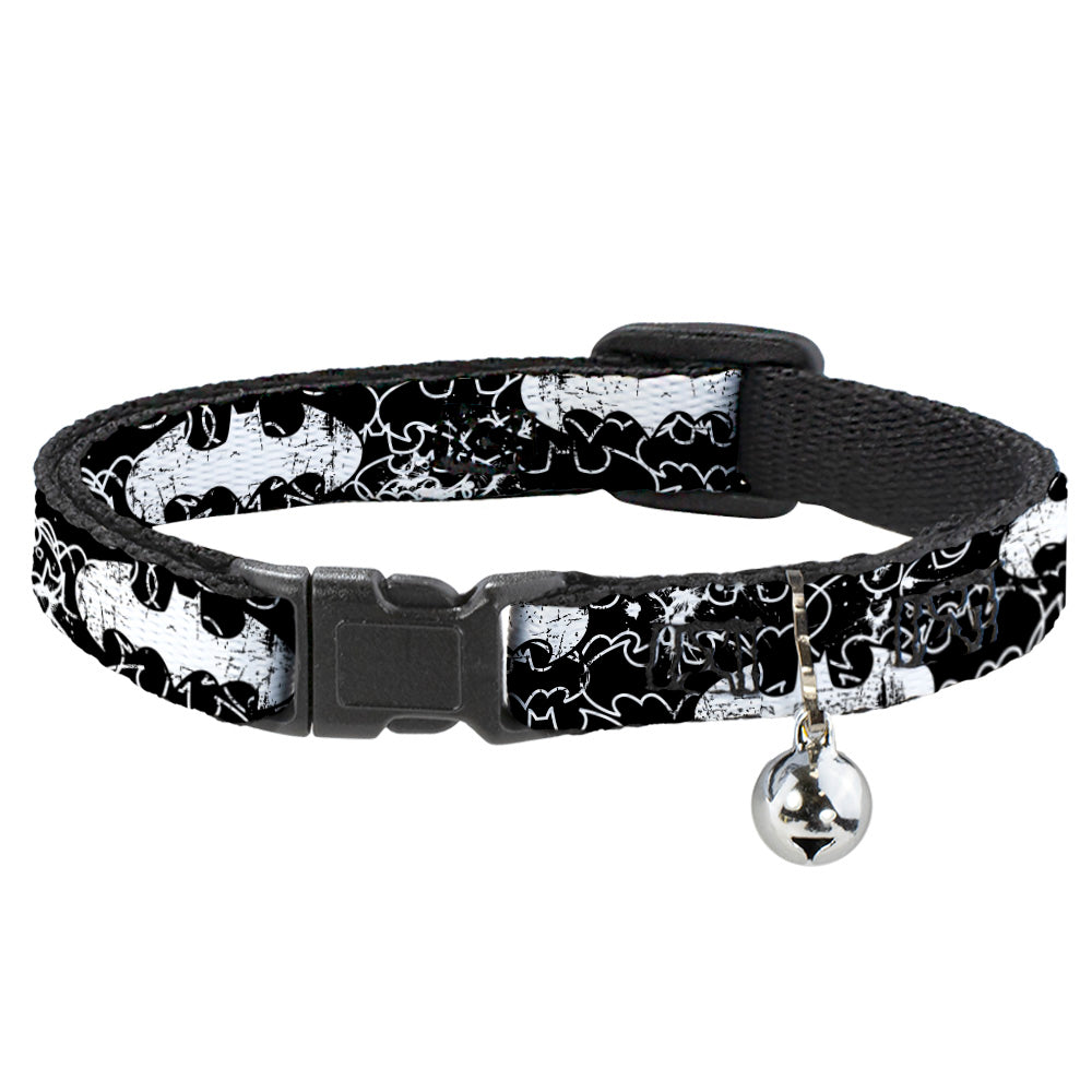 Cat Collar Breakaway - Batman Outlines Black White Breakaway Cat Collars DC Comics   