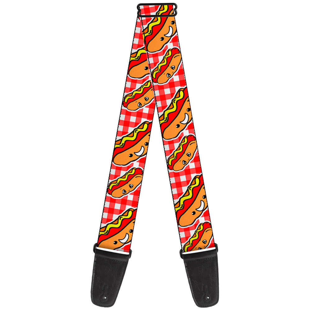 Guitar Strap - Hot Dogs Buffalo Plaid White Red Guitar Straps Buckle-Down   