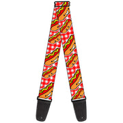 Guitar Strap - Hot Dogs Buffalo Plaid White Red Guitar Straps Buckle-Down   