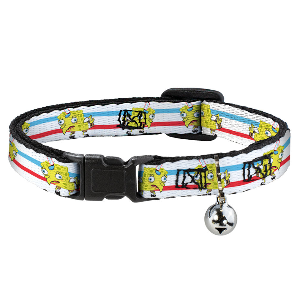 Cat Collar Breakaway with Bell - Mocking SpongeBob Pose Stripe White Blue Red Breakaway Cat Collars SpongeBob SquarePants