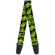 Guitar Strap - Zombie Expressions Black Green Red Guitar Straps Buckle-Down   