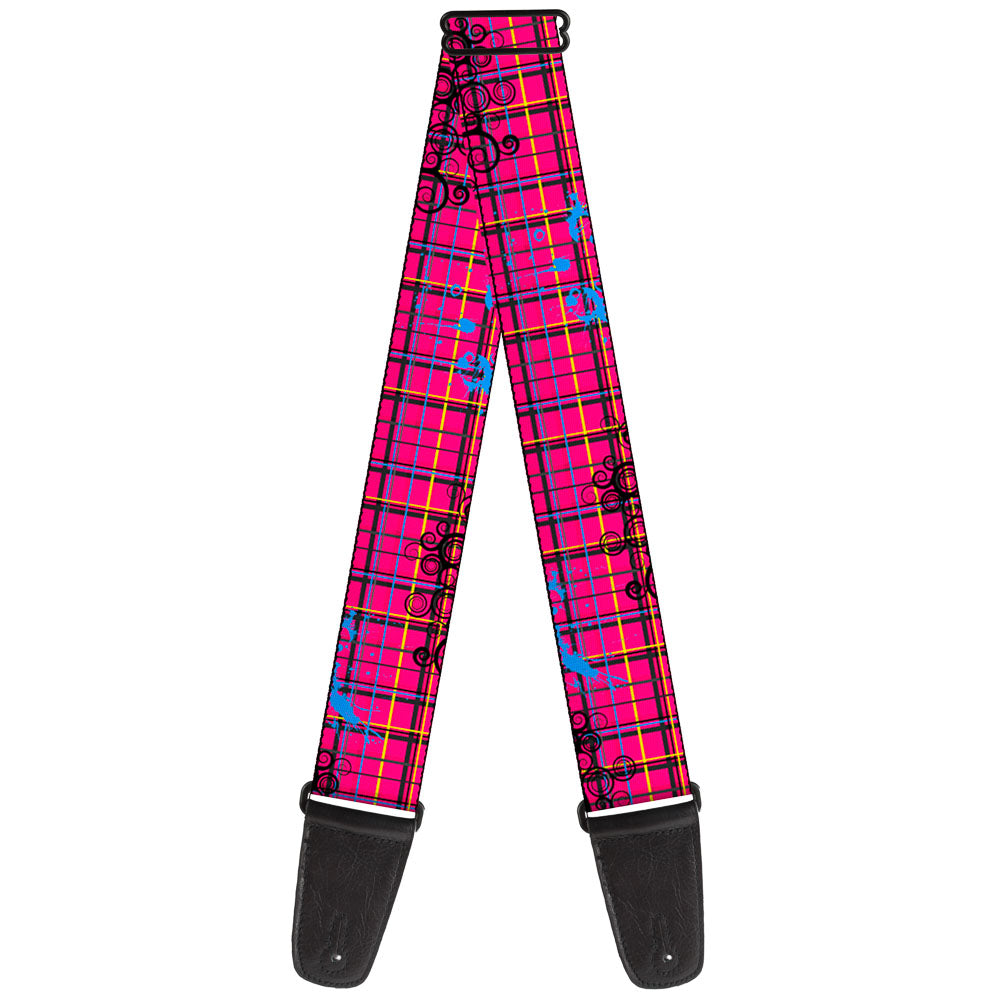 Guitar Strap - Plaid Curls Pink Black Yellow Blue Guitar Straps Buckle-Down   