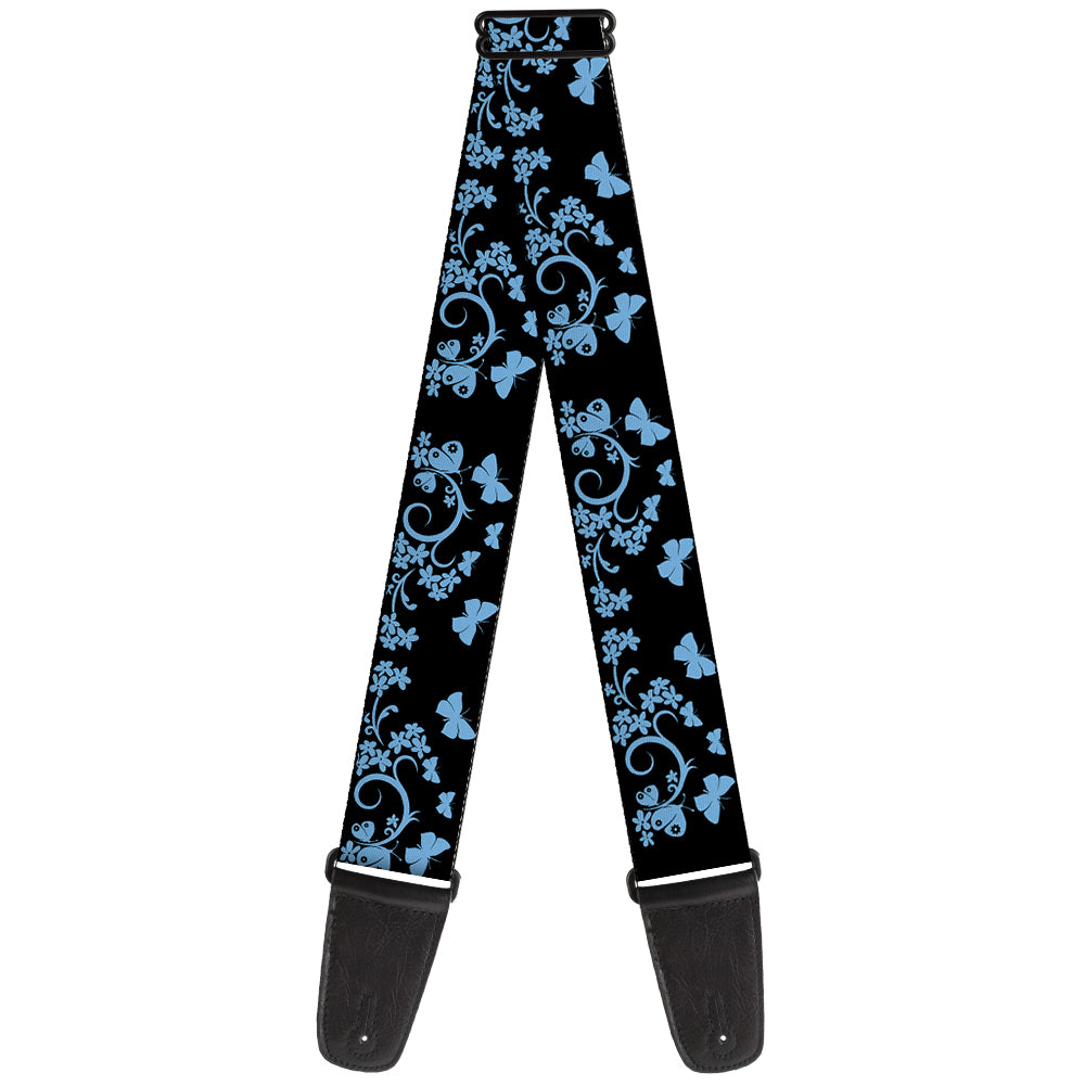 Guitar Strap - Butterfly Garden Black Blue Guitar Straps Buckle-Down   
