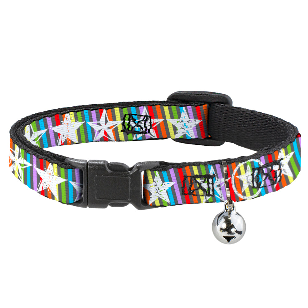 Cat Collar Breakaway - Stars w Lines Gray Multi Color White Breakaway Cat Collars Buckle-Down   